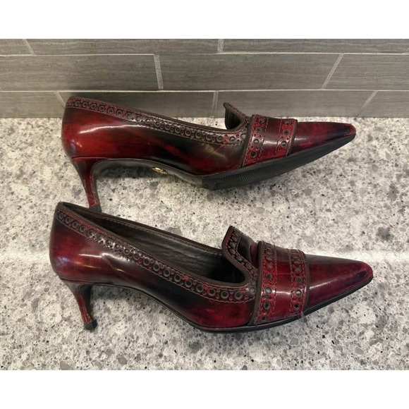 Deep Red Tory Burch Pointed Toe Patent‎ Leather Resoled Kitten Heels *blemishes* - Picture 2 of 10
